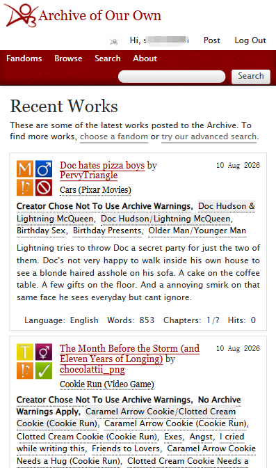 AO3 近期作品预览